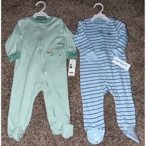 Carter's Lot Of‎ 2 Footed Sleepers Pajamas Baby 9 Months Cotton Blue Green